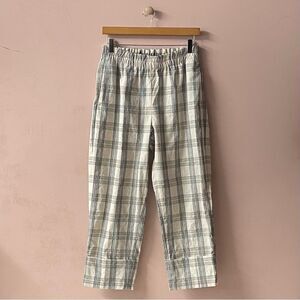 Cream Plaid Cuffed Hem Pants 26" Waist EUC